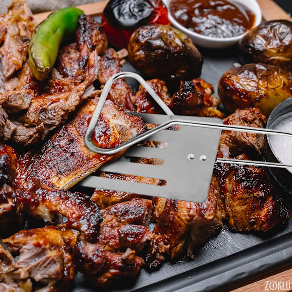 Grillspatel och tång i ett - Spatel och tång 2 i 1 Platt Spatel Metalltång för matlagning Lång Spatel för grillning - Grilltång