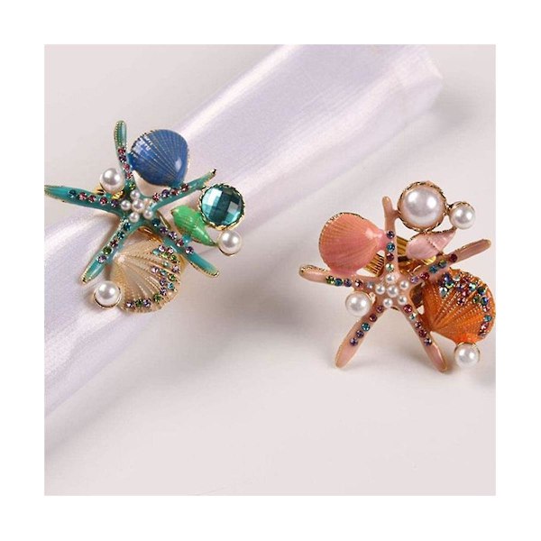 5 stk. Servietringe, Perle Rhinestone Ocean Nautisk Servietring Holdere Servietspænde Til Fest, Orange