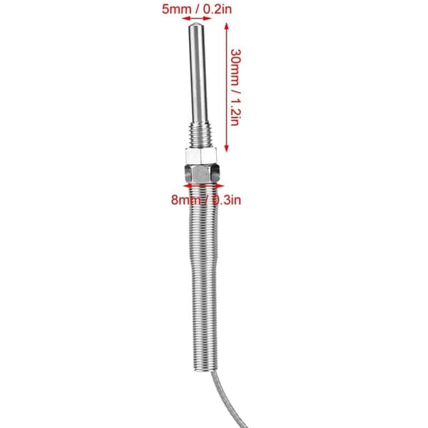 Type K Termoelement Temperaturprobe M8 Gjenge 30mm 0-400°C (5m)