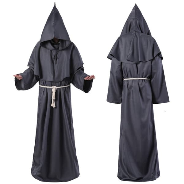 Halloweenkostume middelalderlig munkekåbe til voksne sort Black S