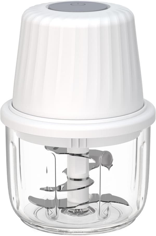 Elektrisk mini mathakker, USB oppladbar 2-i-1 hakker/blender, utstyrt med 6 rustfrie stålblader, 400 ml hvit.