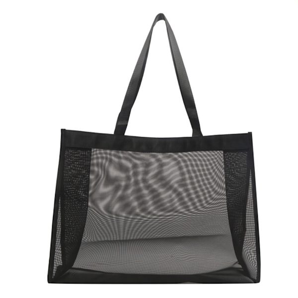 Transparent Strand Nylon Taske Mesh Håndholdt Shoppingtaske SORT Black