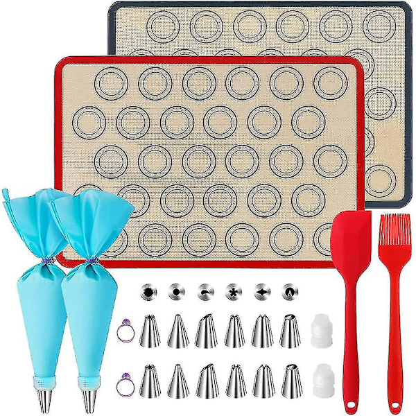 Silikon Macaron-bakematte - 23-delt sett, silikonbakematte/non-stick makron/kake/brødmatte, silikon non-stick bakematte silikon makaron-bakematte