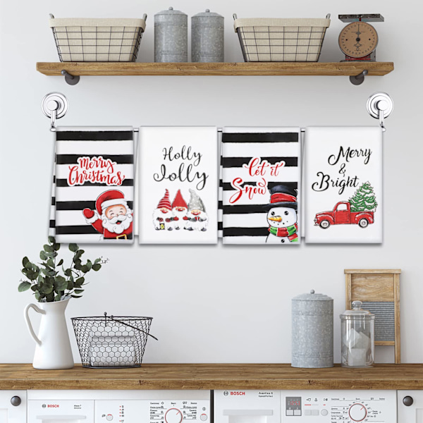Hemma Julkökshanddukar Tvättsbara Ränder Mjuka Handdiskduk för Badrum, 18x26 Tum, 4-PACK