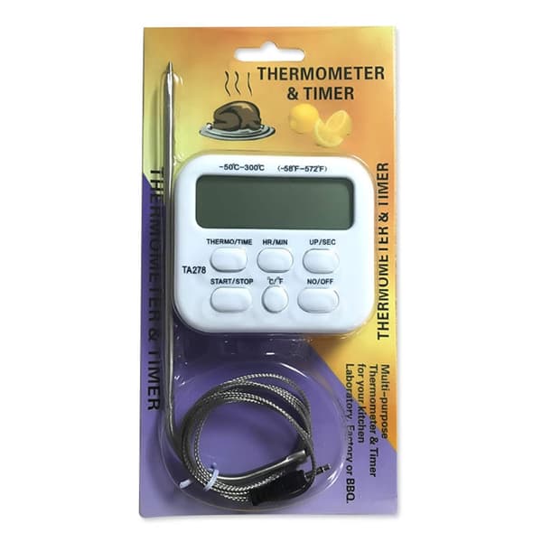 Kødtermometer, magnetisk bagside og stativ for problemfri overvågning, -50°C til 300°C område, 99 timer 59 minutter 59 sekunder timer, til