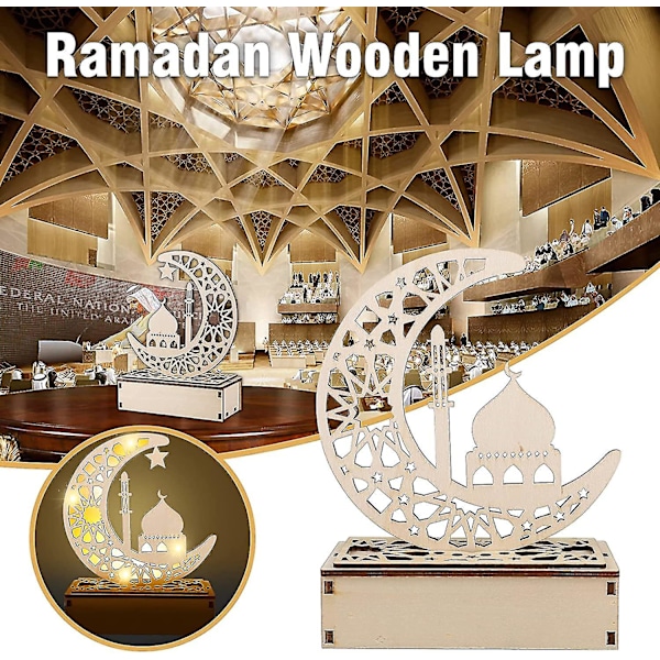 Ramadan LED-trelampe, Ramadan-lykt LED, Ramadan-dekorasjonslys, dekorative halvmånelykter for fester