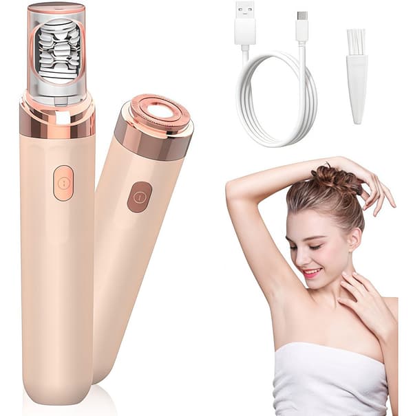 2-i-1 Ansigts Epilator og Trimmer til Kvinder, LED Lys, USB Genopladelig, Vaskbart Hoved til Ansigt, Hage og Overlæbe
