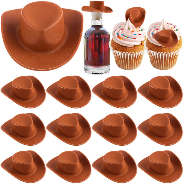 40 stk. Mini Cowboy Hat i plast, brun, til håndverk, Mini Cowboy Hat, Mini Sombrero Hat, Cowgirl Hat, Dukke Hat