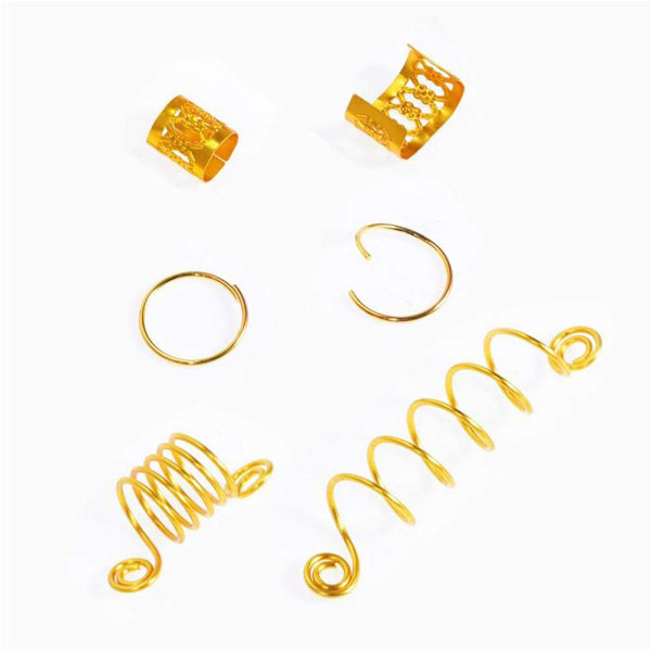 110PCS Smutsiga fläta spänne hårförlängning ring hårtillbehör metallfjäder skruvmönster ring set (guld och silver)