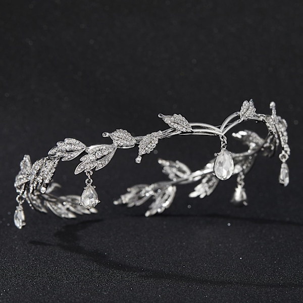 Rhinestone Leaf Bryllupskrone Hodebånd for Bruder, Krystall Pendent Fairy Tiara Hodebånd for Bryllup Prom Fødselsdag