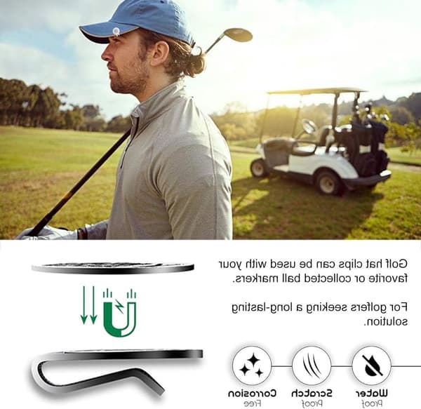 Magnetisk golfbollsmarkör med kepsclip, 3-pack zinklegeringsclips med stark magnet för golfare, golftillbehörspresent, silver