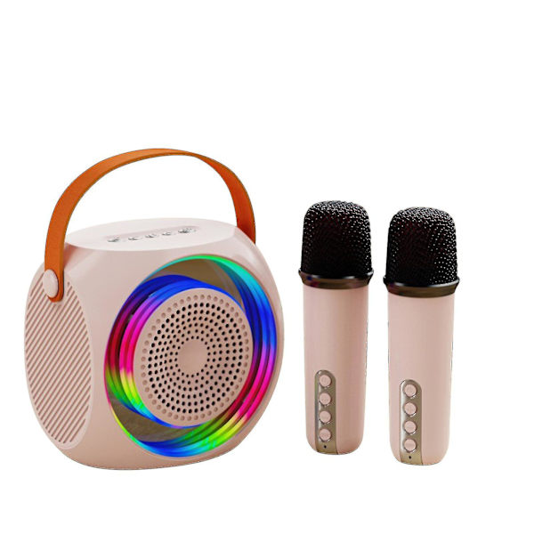 Bärbar Bluetooth-högtalare med 2 trådlösa mikrofoner för barn och vuxna med LED-lampor, presenter till flickor och pojkar födelsedagsfest - Snngv Rosa