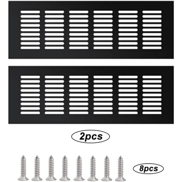 2 st Rektangulär Ventilationsgaller i Aluminiumlegering med 8 Skruvar Svart 250 x 80mm