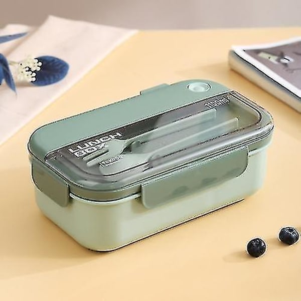 Plastdelad lunchlåda mikrovågsugn med bestick (1,1l grön)