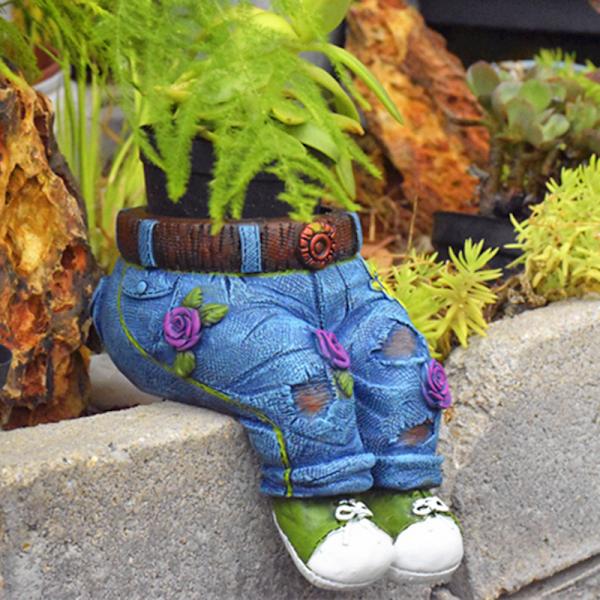 Hartsvans i form av antika jeansbyxor, kruka i denim för bonsai, suckulenter och blommor, prydnad för kontor, hem och trädgård