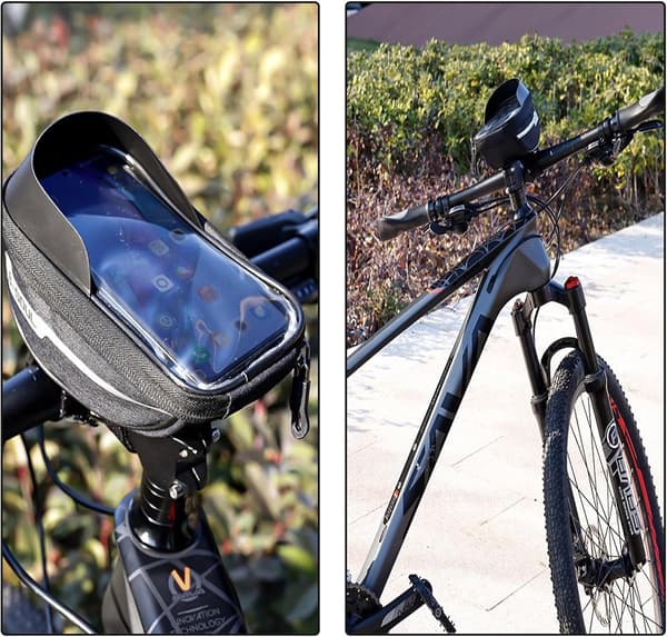 Cykeltelefontaske, Vandtæt Polyester, Touchscreen-vindue, Solskærm, 3-punktsmontering, Til Cykling Og Pendling, Grå