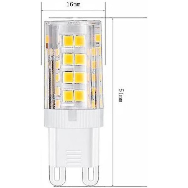 G9 LED-pærer, varmt hvitt 3000k 5w lys tilsvarende 40w halogenpærer 500 lumen; ikke dimbar, 10-pakning [energiklasse A+]