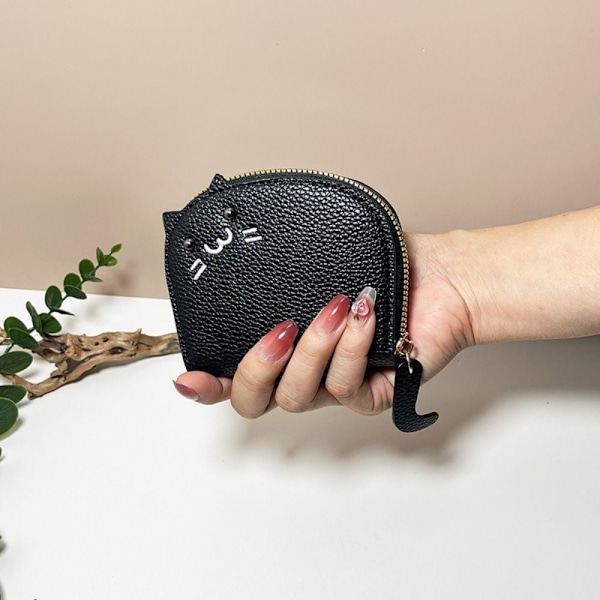 Korthållare i Läder Ultratunn Söt Plånbok med Dragkedja Liten Myntbörs black