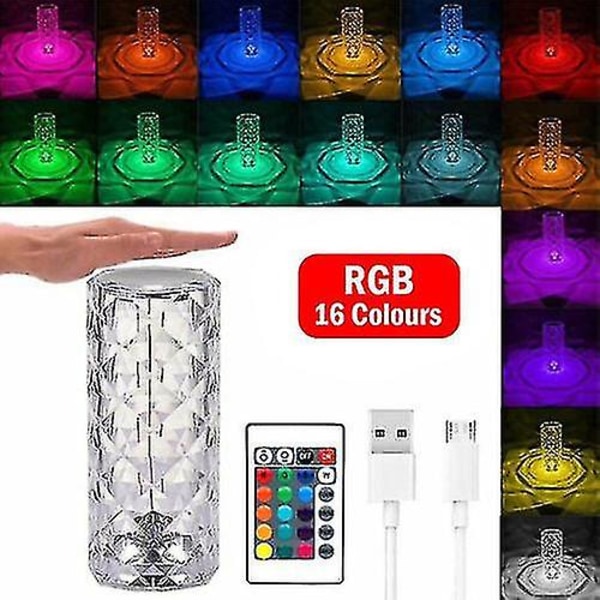 Led krystall bordlampe diamant rose bar nattlys berøring atmosfære nattbord~uk