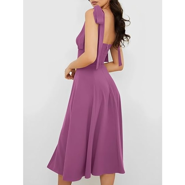 Vintage korsettklänning för kvinnor Sweetheart Halsring Knytband Slits Ärmlös gunga Elegant midi party cocktailklänning purple XL
