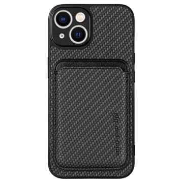 iPhone 15 Magnetisk Cover med Kortholder - Kulfiber - Sort Sort