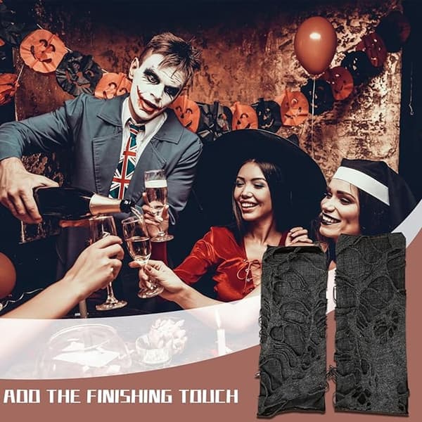 Halloween Fingerløse Handsker, Strækbare Gotiske Spindelvævs-Net Armvarmere, Sorte, Til Kvinder Og Mænd, Cosplay Temafester