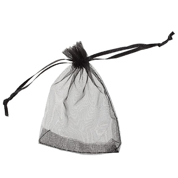 200 Sorte Organza Bryllupsgaveposer Smykkeposer 9cm X 12cm