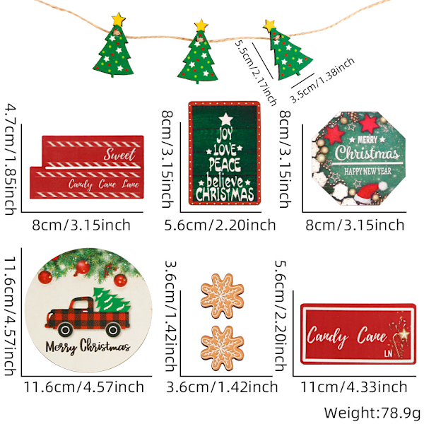 3 sett julepynt til lagdelt brett Vinterpynt til lagdelt brett Sett Treplakater Vinterbordpynt Dekor
