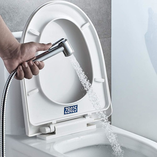 Set med 1 WC-handdusch med hållare och slang, duschhuvud, krom
