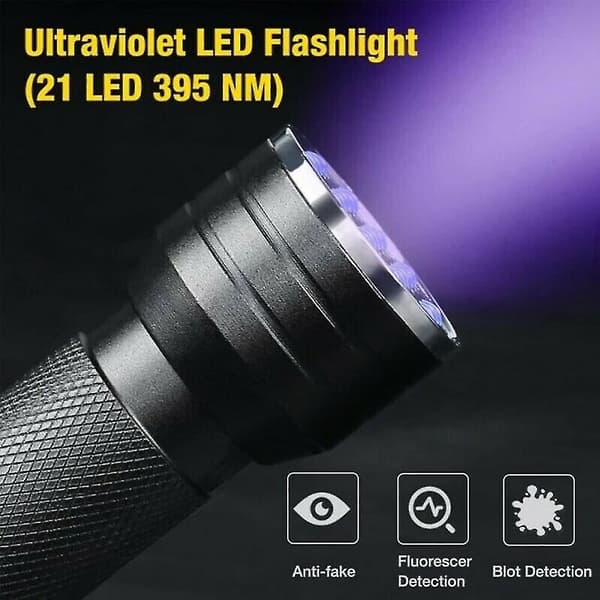UV Black Light Flashlight - UV Lamp with 21x LED - Energy Efficiency Class: A - High Illumination