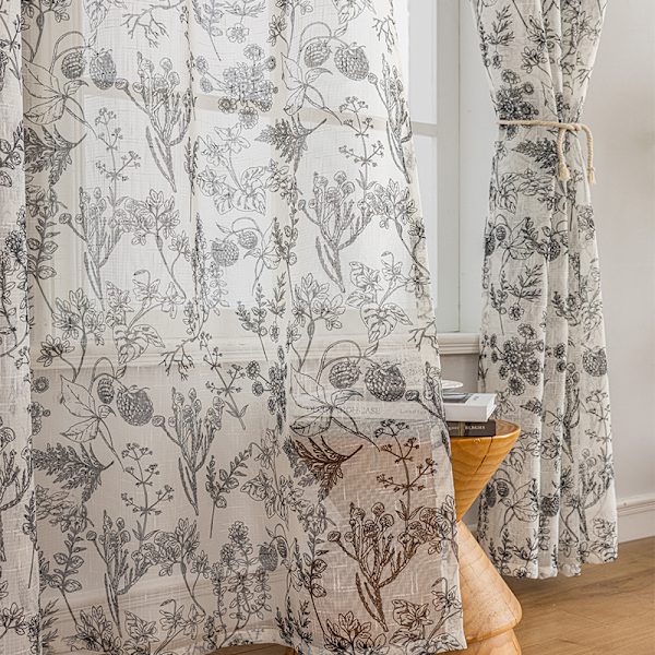36 tum draperade köksgardiner, halvtransparenta korta kafé-gardiner, gardiner med botaniska tryck, små fönstergardiner