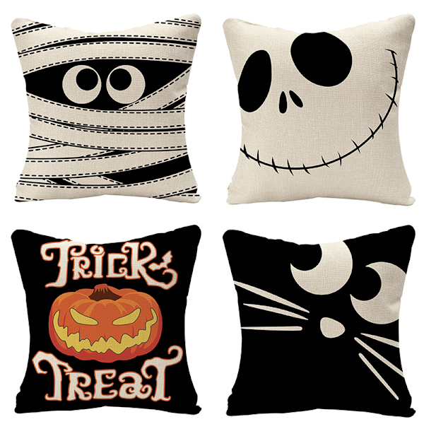 4 stk Halloween Dekorative Putesett 18 x 18\", Uteputetrekk, Skummel Spøkelses Sofa Putetrekk Hjemmedekor