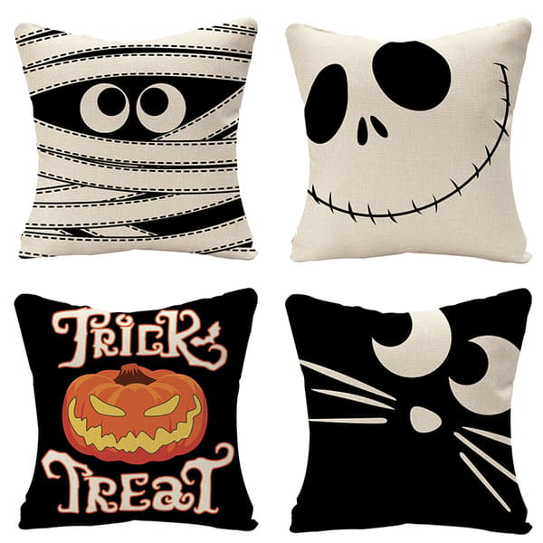 The Nightmare Before Christmas Ansiktskudde 4-pack Kuddfodral - 18*18\" Halloween Kuddfodral