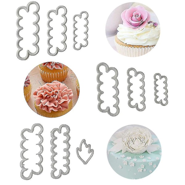 9 stk. Fondant Icing Værktøj, 9 stk. Roser Nellike Peony 3d Blomsterblad Cutter