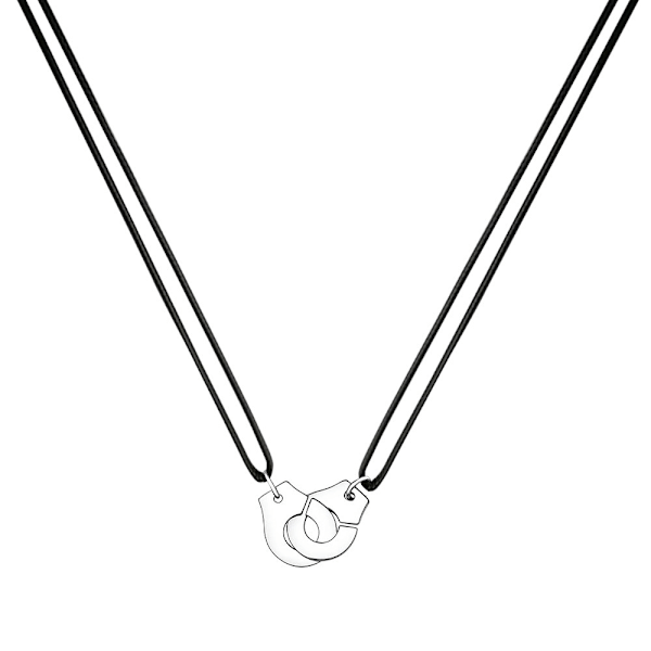 Halsband - Ras-de-cou - Silverfärgade Handbojor - Svart Snöre - Justerbart