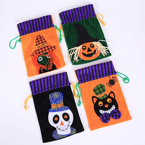 4 stk. Halloween Trækposeposer, Bulk i 4 Søde Monster Designs, Halloween Party Favors Forbrugsvarer