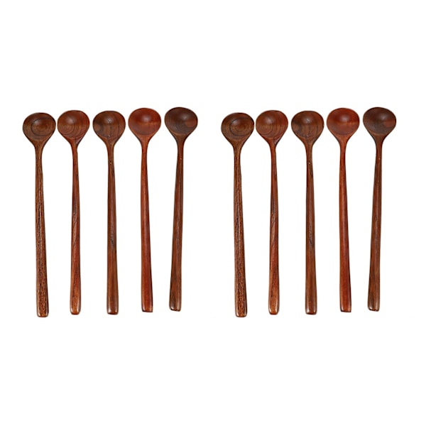 10 Pieces Korean Style 10.9 Inches 100% Natural Wood Long Handle Round Spoons (korean Style Soup Sp