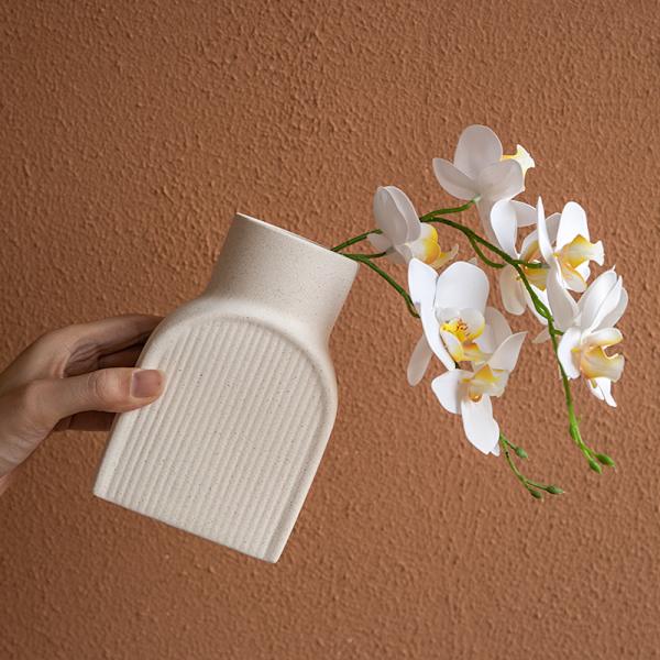Vit Keramisk Vas Set om 2, Kvadratisk Vas Rustik Heminredning Minimalistisk Nordisk Boho Stil för Vardagsrum, Hylla, Bord, Bokhylla