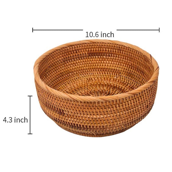 Naturlig Rattan Rund Frugtkurv Flettet Bordplade Brød Serveringsbakke Vævning Fødevareopbevarings skåle (lar