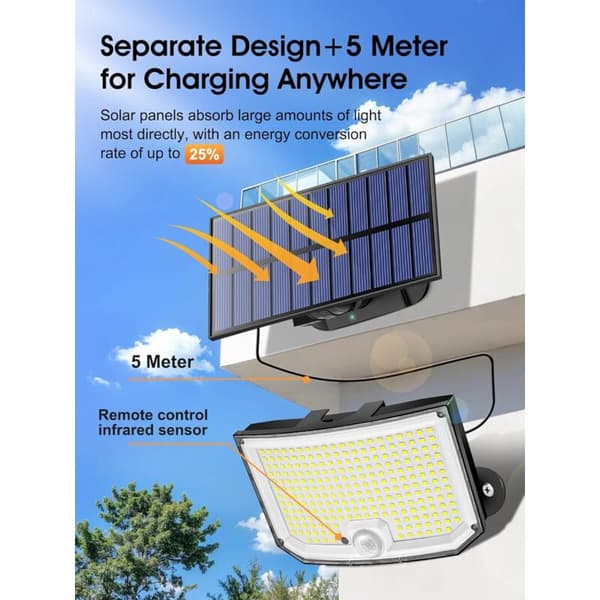 238LED Solcellelamper Utendørs 2000LM Bevegelsessensor med Fjernkontroll 3 Moduser 2200mAh Flomlys