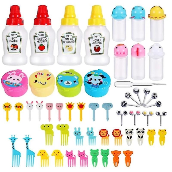 55pc of sauce bottle accessories for children's bento boxes including food paddles mini ketchup squeeze bottles back to school