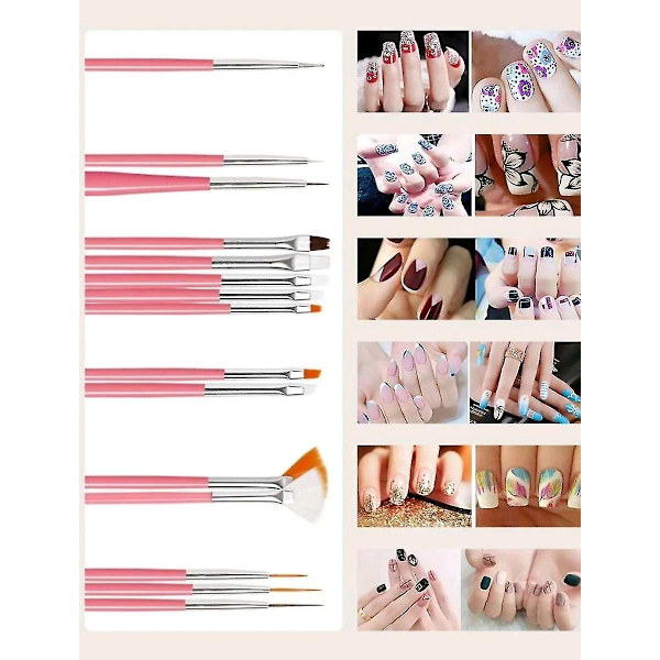 Professionella penslar för handmålade naglar, nagelkonstpenna set 15 st set nagelkonst ritpenslar målning blomma ljus terapi prick diamantpenna nagelkonst