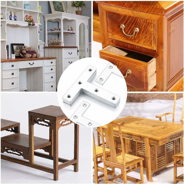 T-formede beslag i rustfrit stål til møbelreparation, 80x80x1,5 mm (10 stk.) - Kompatible med IKEA