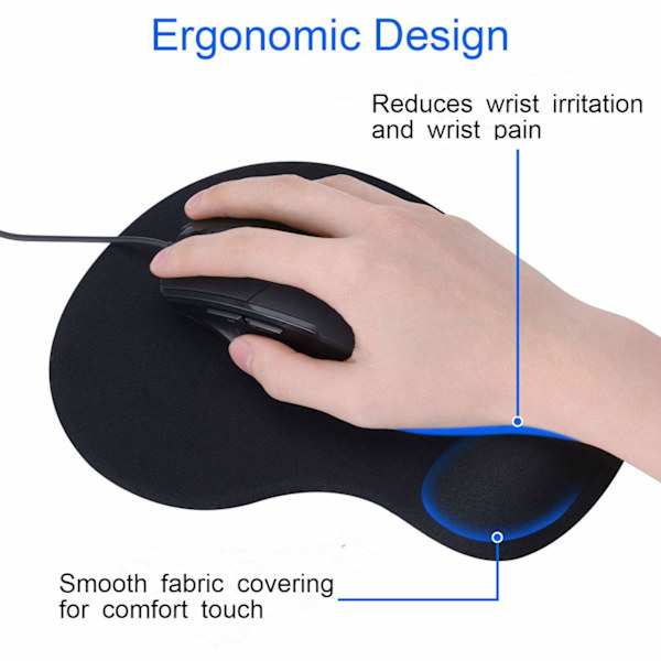 2-pack ergonomiska musmattor med bekvämt gelhandledsstöd, enkel skrivning smärtlindring hållbar och lätt att rengöra liten svart