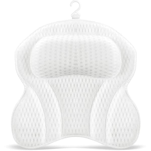 Ergonomisk badkudde med 4D-luftnät, 6 sugkoppar, stöder huvud och rygg, passar alla badkar (44x26cm)