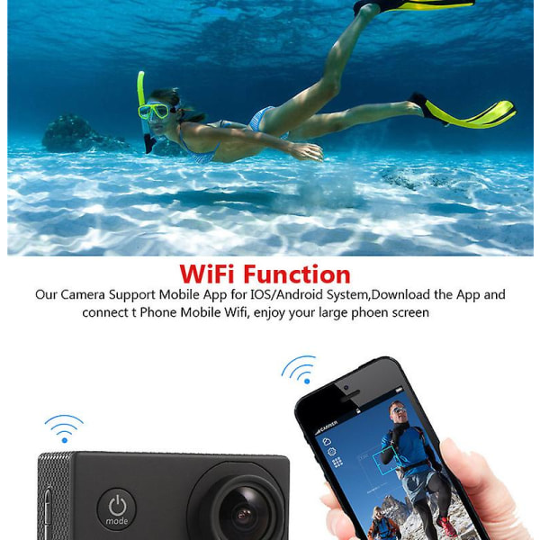 4k 20mp sport actionkamera wifi undervattens 30m vattentät kamera 170 vidvinkel 2'' lcd-skärm black