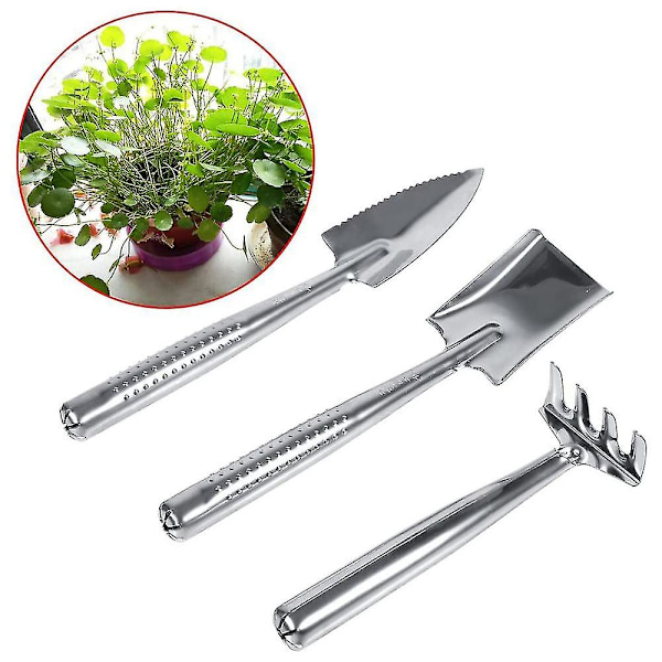 Rustfritt stål 3 stk sett Mini hagearbeid plantepotteverktøy liten spade