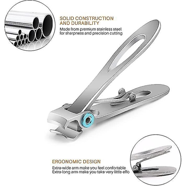 Negleklipper med fil, negleklippere med bred åpning laget av rustfritt stål for menn og kvinner fingernegl og tånegl klipper for tykke negler
