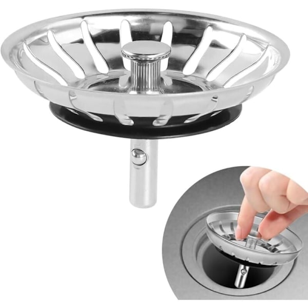 Køkkenvaskprop Køkkenvaskfilter Rustfrit stål Badeværelsesvaskprop Badeværelsesvaskfilter, Universal vaskprop (84 mm)