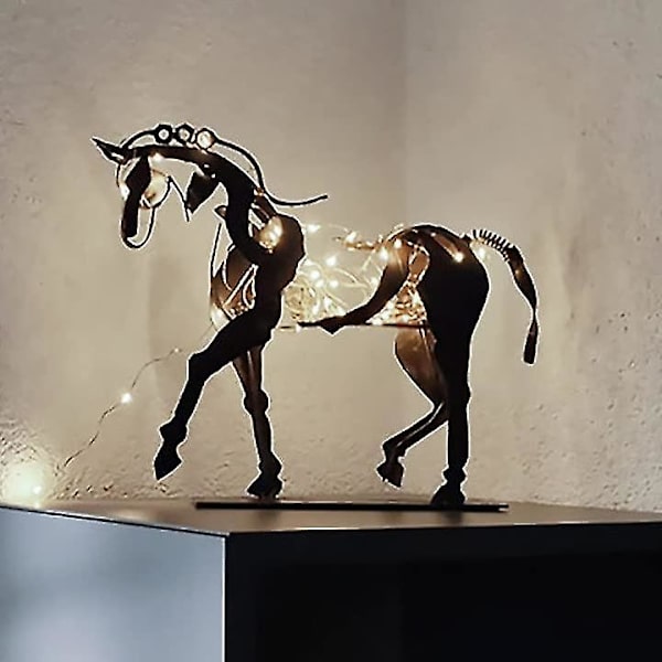 Metal Hestskulptur, Led Moderne Hestehåndværk Statue Figur, Hule Bordplade Dekorative Metal Ornamenter, Rusten Stående Hestskulptur